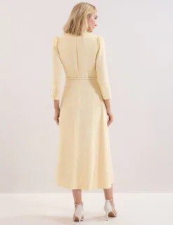 V-Neck Belted Midi Skater Dress