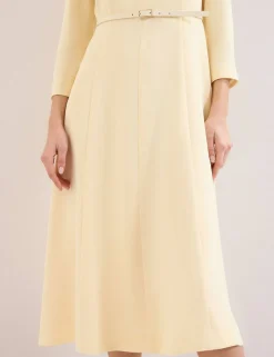 V-Neck Belted Midi Skater Dress