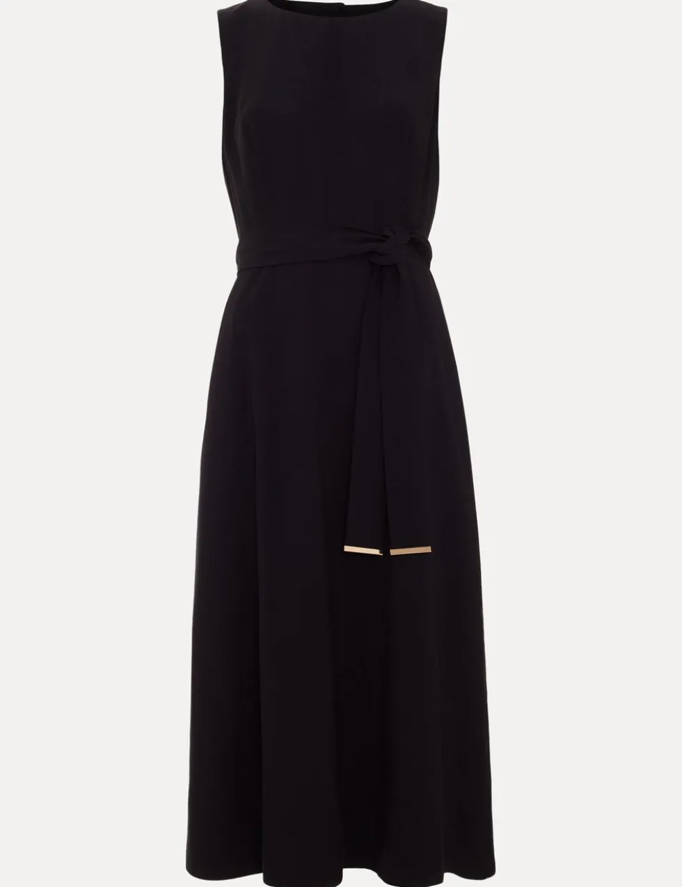 V-Neck Belted Midi Swing Dress