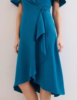 V-Neck Belted Midi Wrap Dress