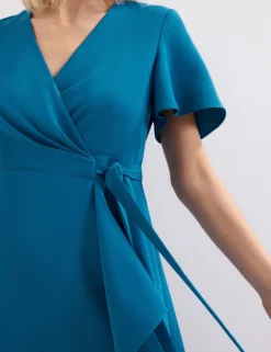 V-Neck Belted Midi Wrap Dress