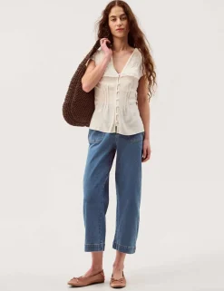 V-Neck Blouse with Linen