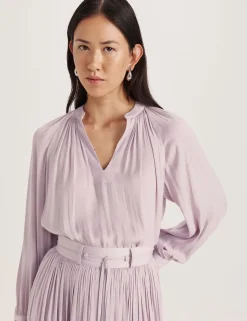 V-Neck Blouson Sleeve Blouse