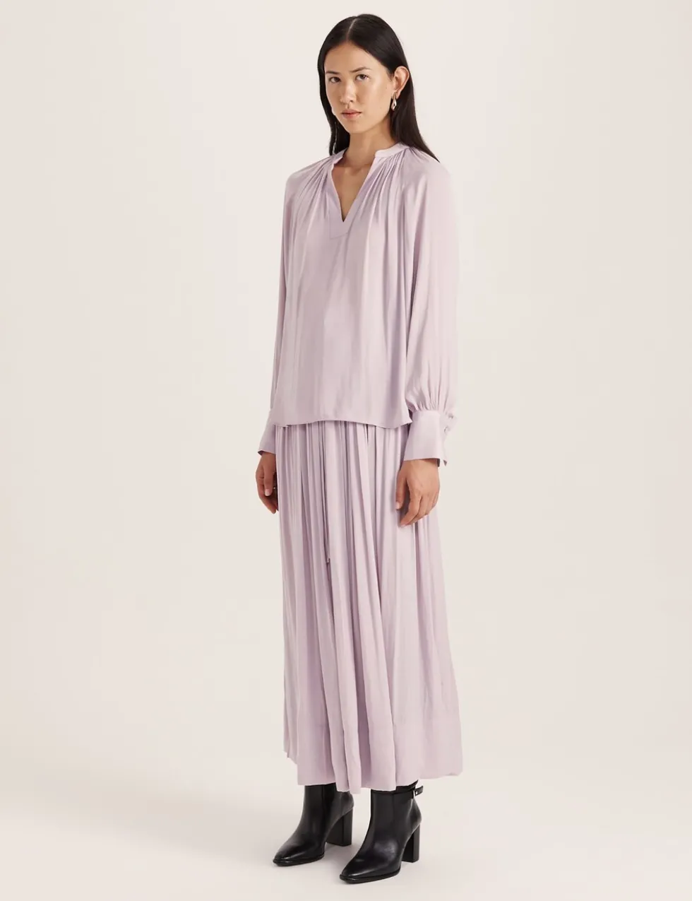 V-Neck Blouson Sleeve Blouse