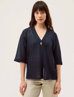V-Neck Button Detail Short Sleeve Cardigan