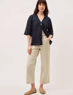 V-Neck Button Detail Short Sleeve Cardigan