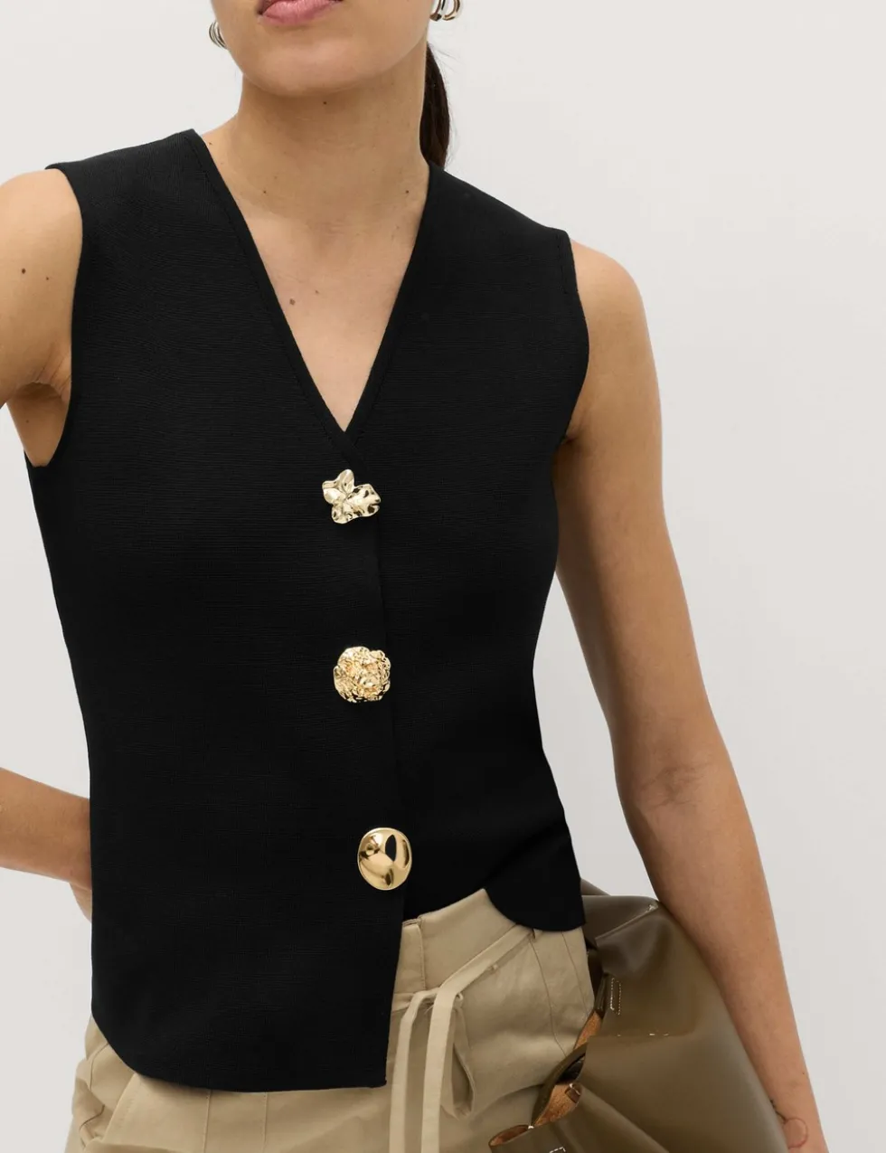 V-Neck Button Front Knitted Waistcoat