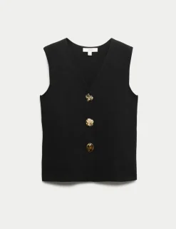 V-Neck Button Front Knitted Waistcoat