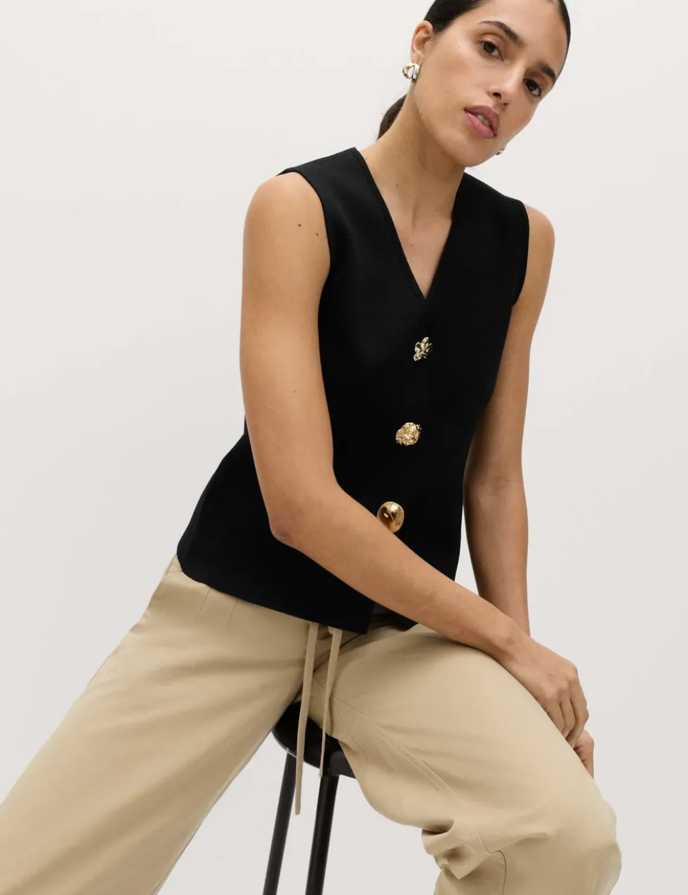 V-Neck Button Front Knitted Waistcoat