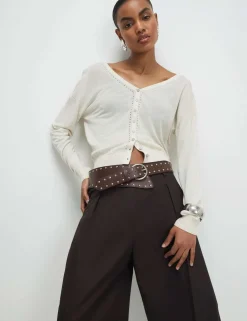 V-Neck Button Through Cardigan with Linen