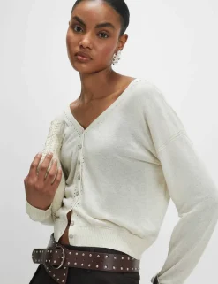 V-Neck Button Through Cardigan with Linen