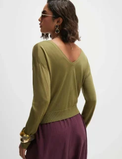 V-Neck Button Through Cardigan with Linen