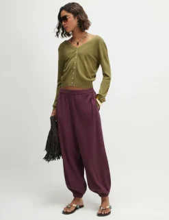 V-Neck Button Through Cardigan with Linen