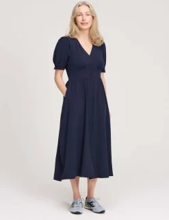 V-Neck Button Through Midi Tea Dress