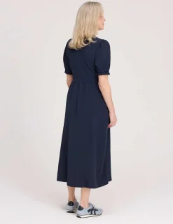 V-Neck Button Through Midi Tea Dress