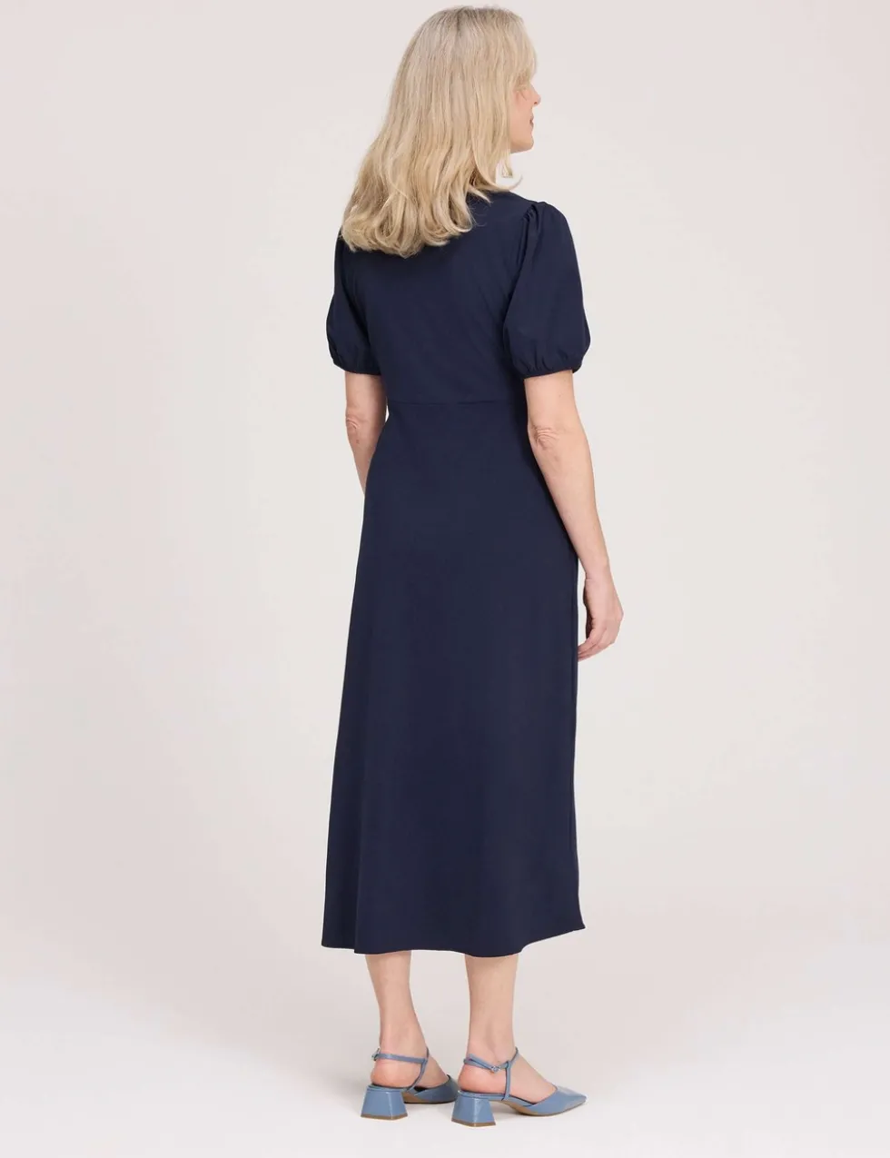 V-Neck Button Through Midi Tea Dress