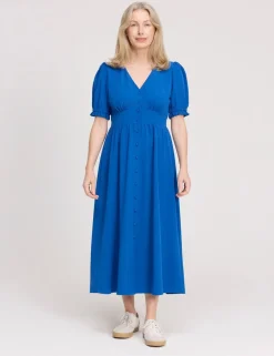 V-Neck Button Through Midi Tea Dress