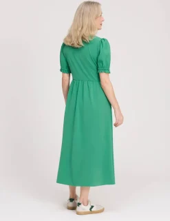 V-Neck Button Through Midi Tea Dress