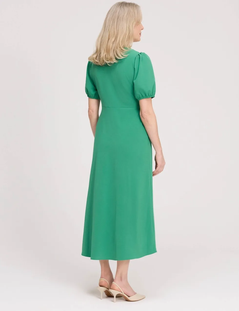 V-Neck Button Through Midi Tea Dress