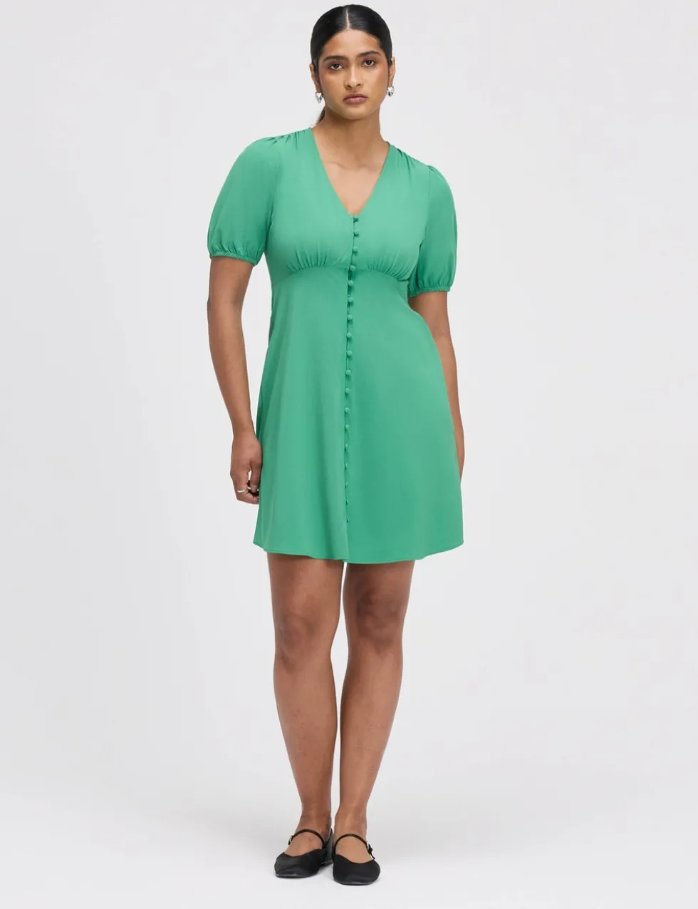 V-Neck Button Through Short Skater Dress