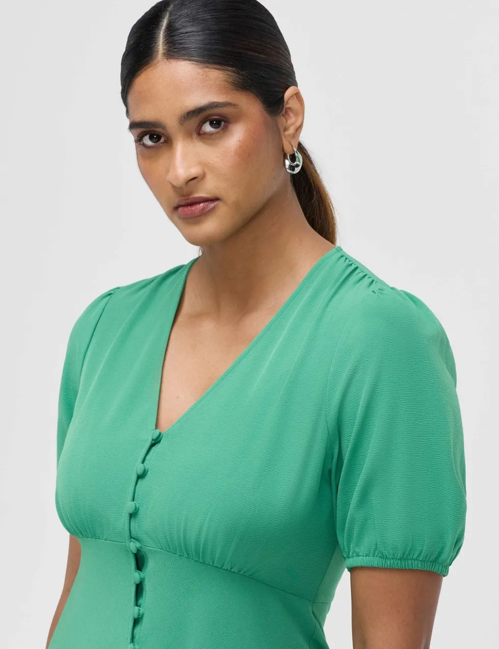 V-Neck Button Through Short Skater Dress