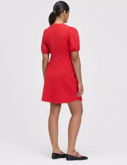V-Neck Button Through Short Skater Dress