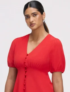 V-Neck Button Through Short Skater Dress