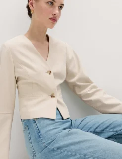 V-Neck Button Through Short Jacket
