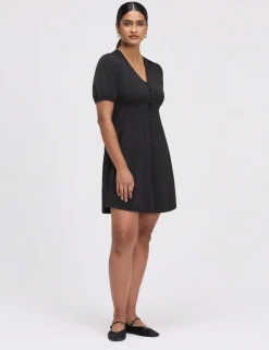 V-Neck Button Through Short Skater Dress