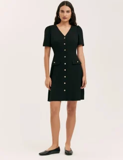 V-Neck Button Through Tailored Dress