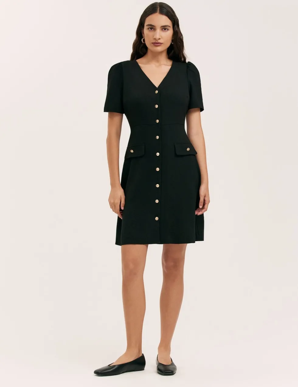 V-Neck Button Through Tailored Dress