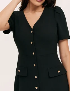 V-Neck Button Through Tailored Dress