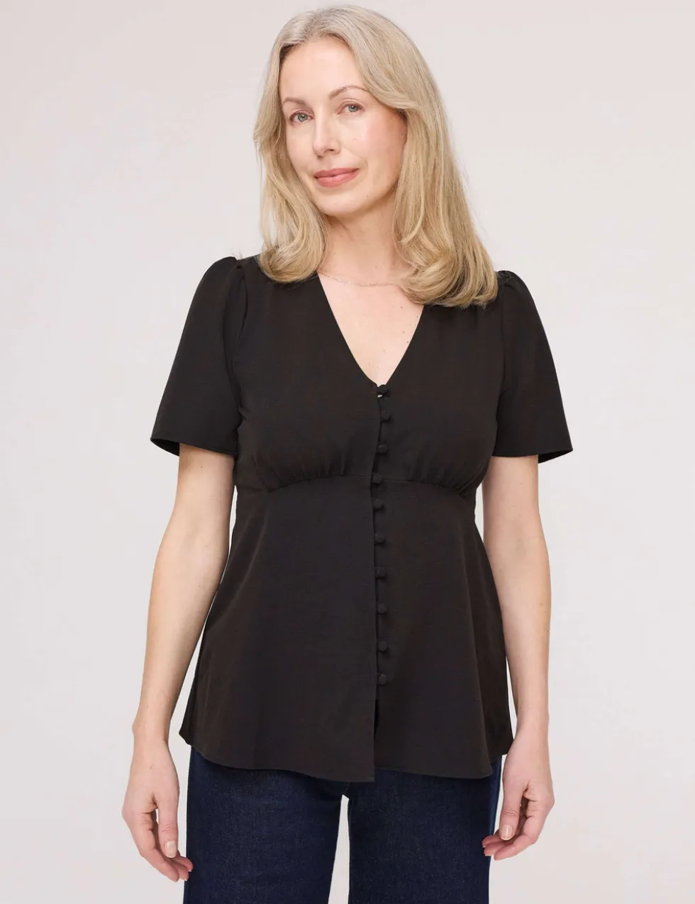 V-Neck Button-Through Top