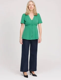 V-Neck Button-Through Top