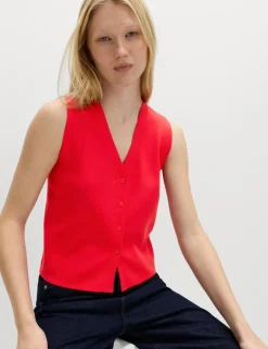 V-Neck Cropped Knitted Waistcoat