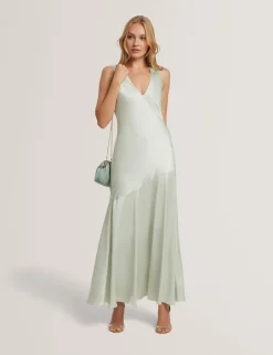V-Neck Diagonal Seam Maxi Slip Dress