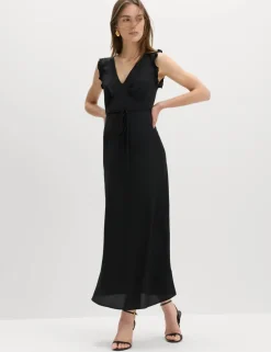 V-Neck Frill Sleeve Midi Tea Dress