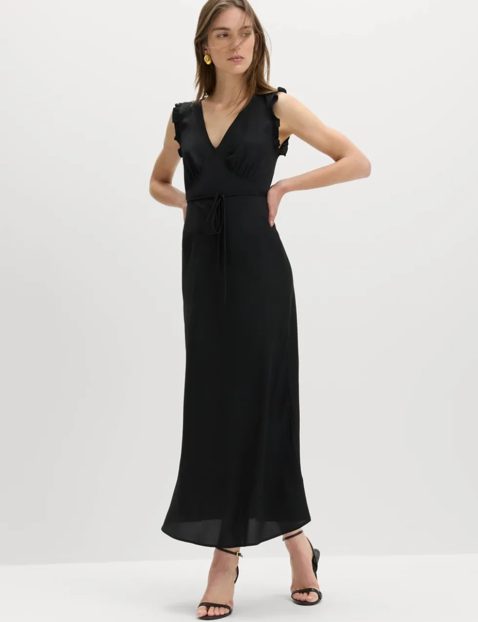 V-Neck Frill Sleeve Midi Tea Dress