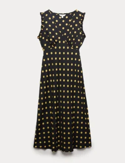V-Neck Frill Sleeve Midi Tea Dress