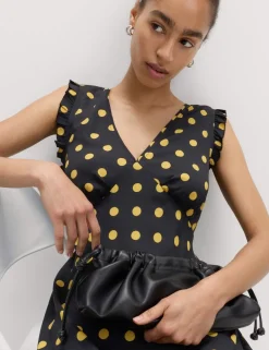 V-Neck Frill Sleeve Midi Tea Dress