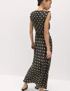 V-Neck Frill Sleeve Midi Tea Dress
