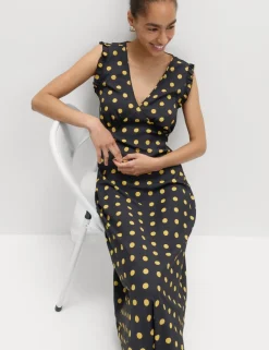 V-Neck Frill Sleeve Midi Tea Dress