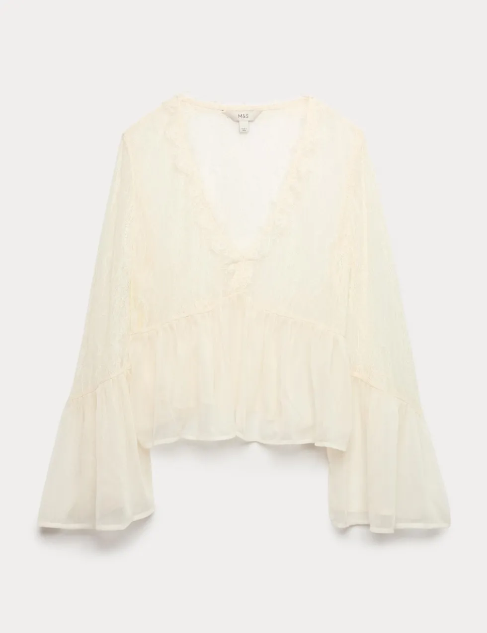 V-Neck Lace Flute Sleeve Top