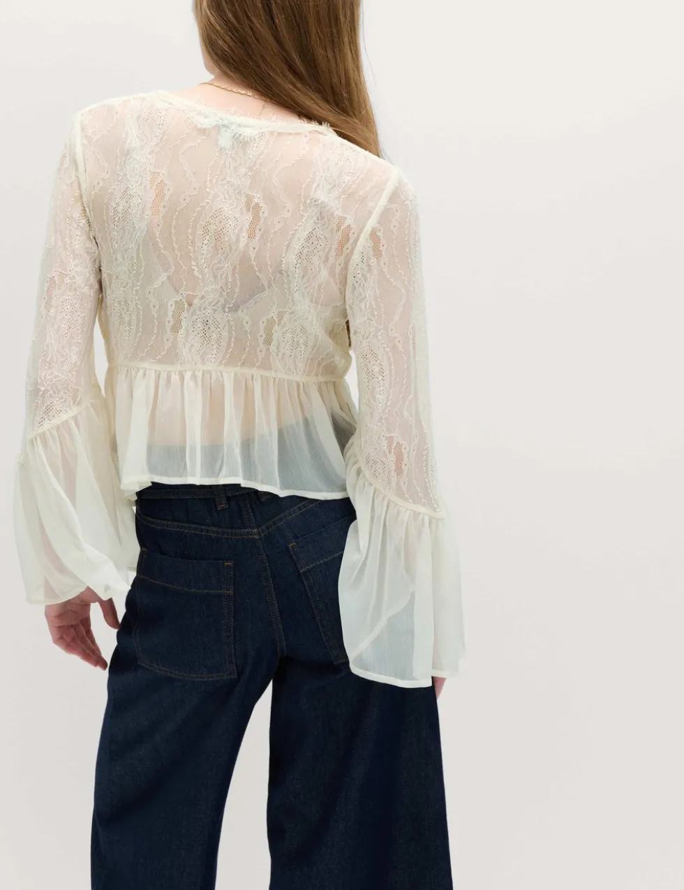 V-Neck Lace Flute Sleeve Top