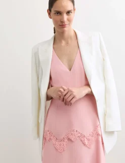 V-Neck Lace Insert Midi Column Dress