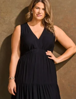 V-Neck Maxi Waisted Dress