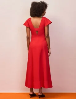 V-Neck Midaxi Column Dress with Linen
