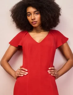 V-Neck Midaxi Column Dress with Linen