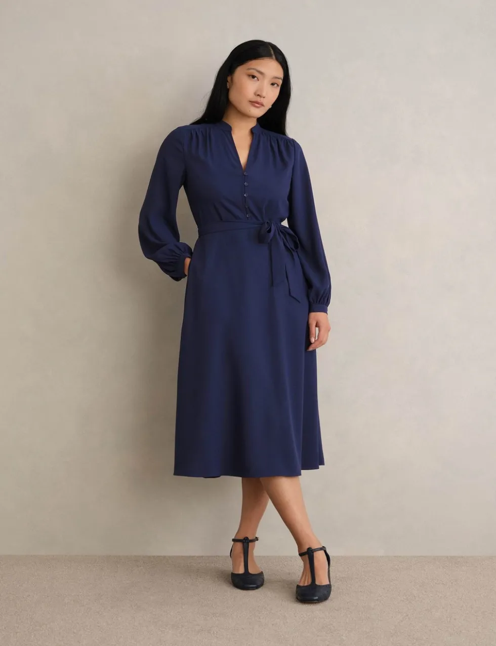 V-Neck Midi Wrap Dress