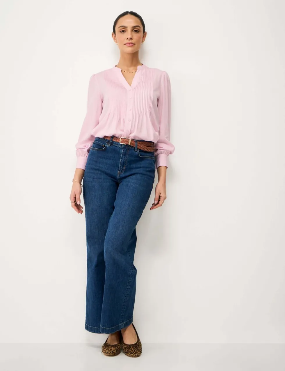 V-Neck Pintuck Blouse with Lyocell